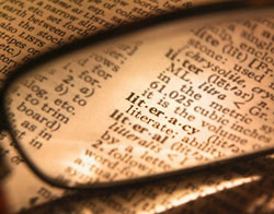 spectacles and text